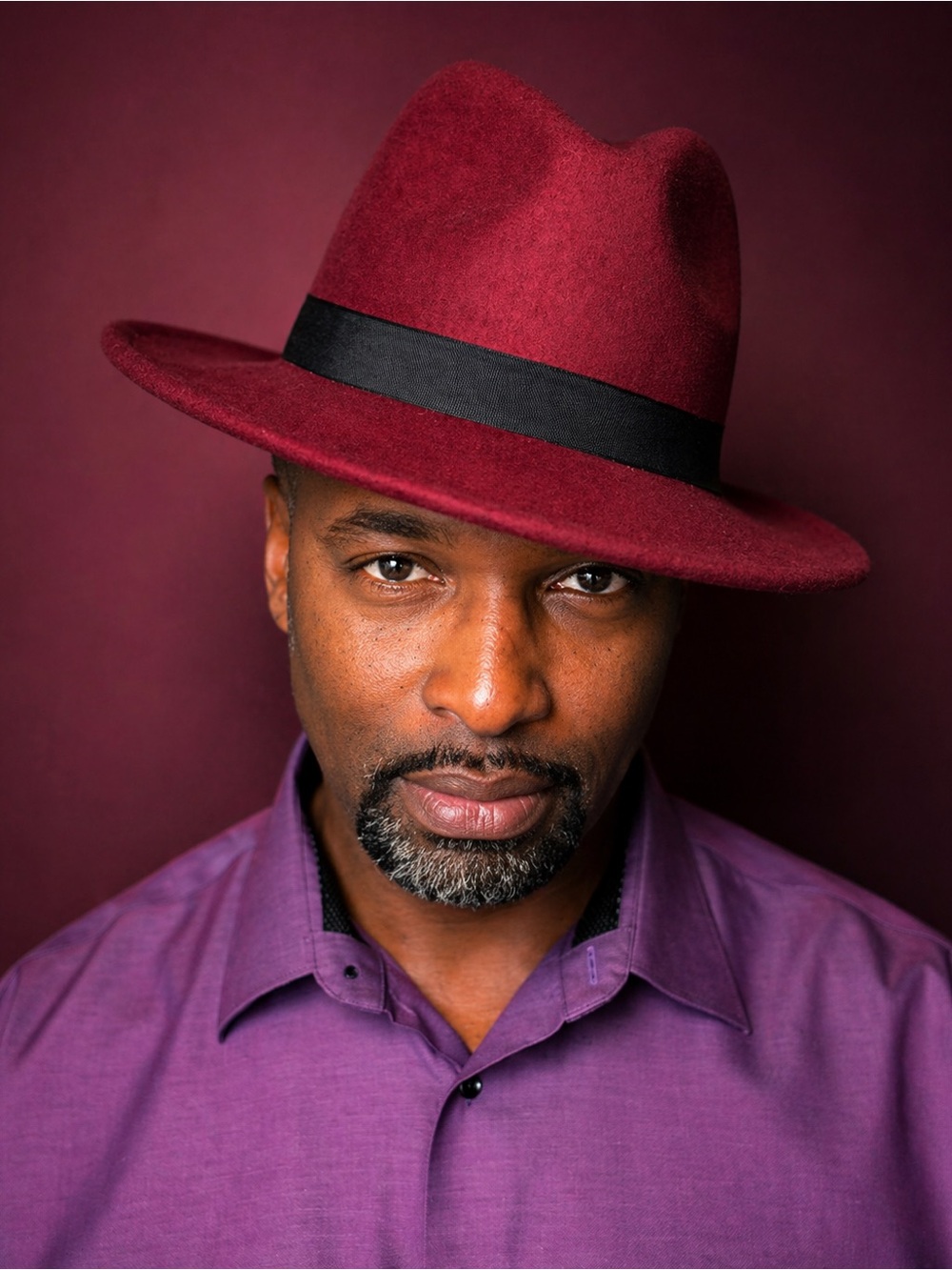 Burgundy Fedora Hat with Black Band Unisex